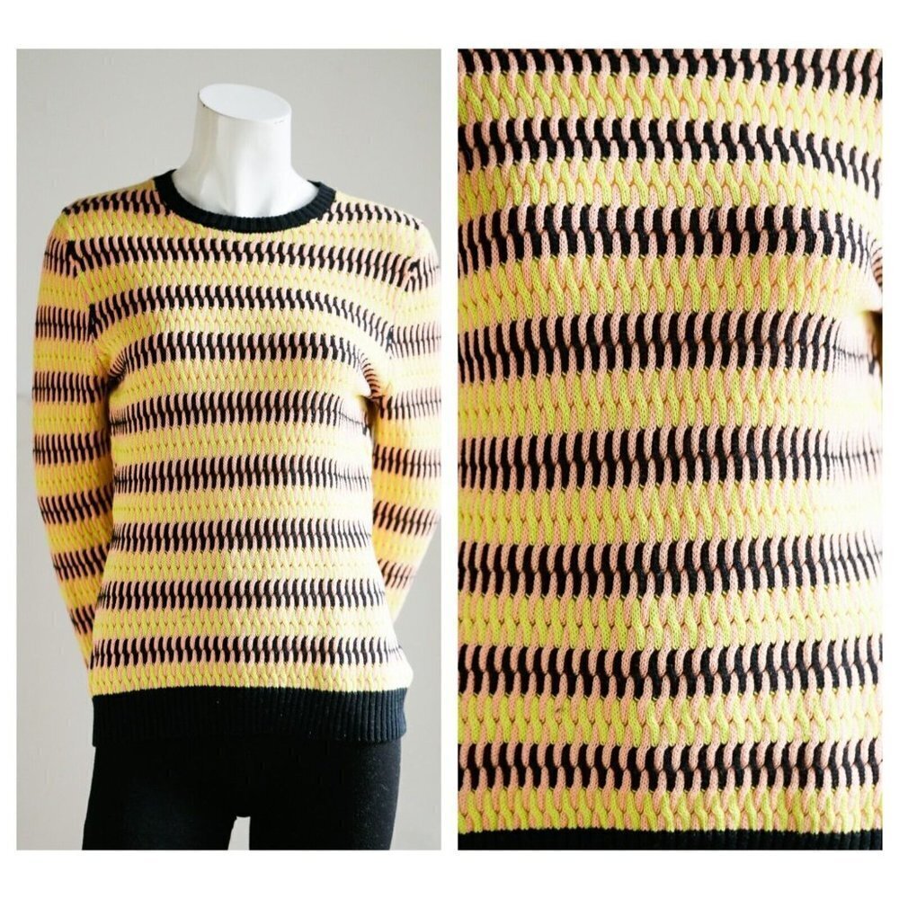 Jonathan Saunders Neon Green Pink Black Geometric Print Pullover M